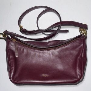 Lauren Ralph Lauren Burgundy Genuine Leather Shoulder Bag Cross Body Bag